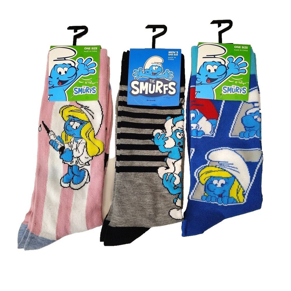 Smurfs Smurfette Cartoon 3-pair Novelty Mens Adult Size 6-12 Socks NWT